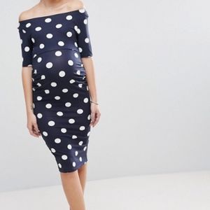 ASOS Maternity PETITE Bardot Dress blue polk a dot